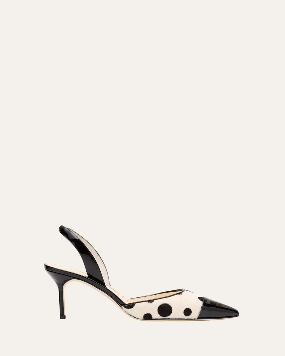 Capsli Polka-Dot Calf Hair and Patent Leather Pumps